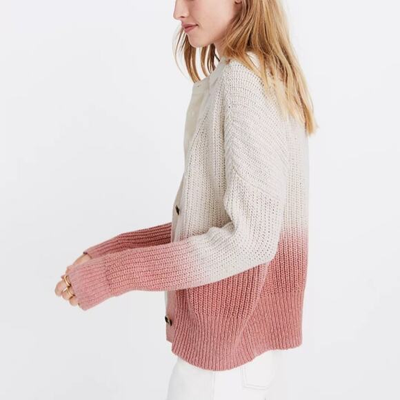 Madewell Dip-Dye Pink Ombre Courtland Cardigan Sweater - Picture 3 of 13